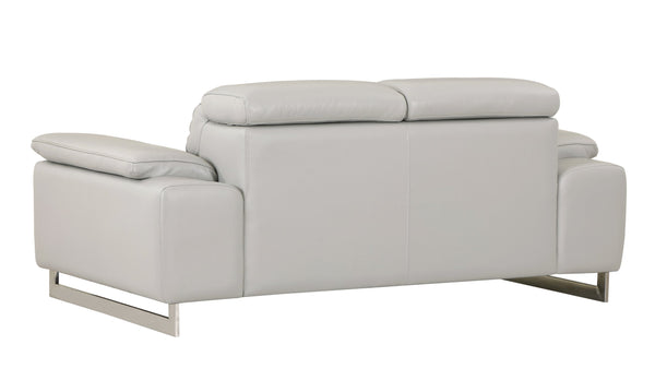 English Elm Global Top Grain Italian Leather Loveseat in Light Gray with 3-Layer High-Density Foam, Chrome Legs, Solid Wood Frame-enhanced Comfort and Durability B05777902