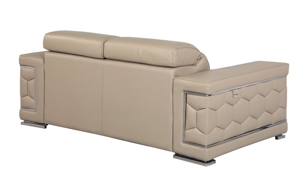 English Elm Top Grain Italian Leather Loveseat with High-Density Foam Comfort, Stainless Steel Legs, Solid Wood Frame Beige B05777905