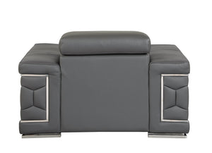 English Elm Top Grain Italian Leather Chair with 3-Layer High-Density Foam, Stainless Steel Legs, Solid Frame Dark Gray B05777913