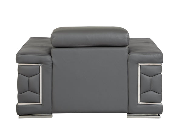English Elm Top Grain Italian Leather Chair with 3-Layer High-Density Foam, Stainless Steel Legs, Solid Frame Dark Gray B05777913