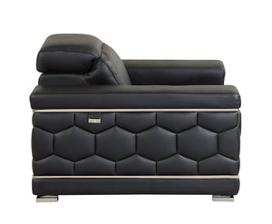 English Elm Top Grain Italian Leather Sofa with Chrome Legs for Modern Living Rooms Black B05777909