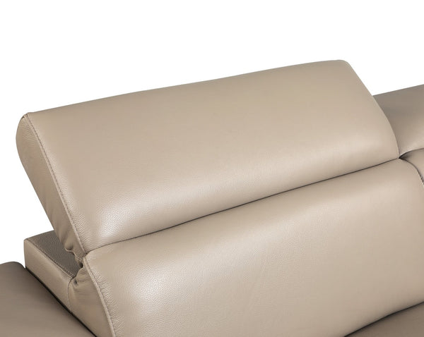 English Elm Top Grain Italian Leather Sofa with Chrome Legs for Modern Living Rooms Beige B05777906