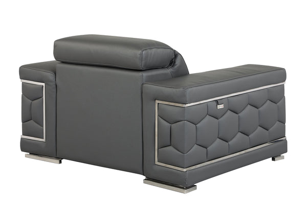 English Elm Top Grain Italian Leather Chair with 3-Layer High-Density Foam, Stainless Steel Legs, Solid Frame Dark Gray B05777913