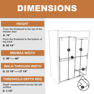 English Elm 60 Inch Matte Black Bypass Sliding Shower Door with Tempered Clear Glass Panels W637P189749