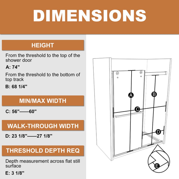 English Elm 60 Inch Matte Black Bypass Sliding Shower Door with Tempered Clear Glass Panels W637P189749