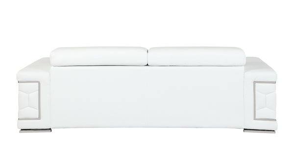 English Elm Top Grain Italian Leather Sofa with Chrome Legs for a Modern Living Room White B05777918