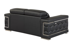 English Elm Top Grain Italian Leather Loveseat with High-Density Foam Comfort, Stainless Steel Legs, Solid Wood Frame Black B05777908