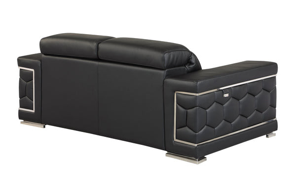 English Elm Top Grain Italian Leather Loveseat with High-Density Foam Comfort, Stainless Steel Legs, Solid Wood Frame Black B05777908