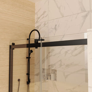 English Elm 60 Inch Matte Black Bypass Sliding Shower Door with Tempered Clear Glass Panels W637P189749