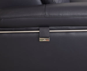 English Elm Global United Transitional Leather-Air Reclining Sofa with Stainless Steel Base, Lumbar Support, Plush Comfort Navy B05777927