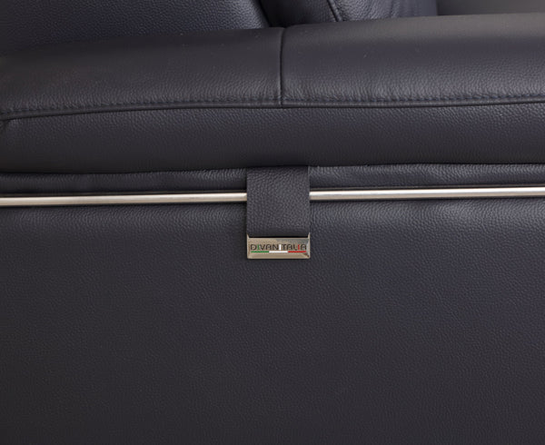 English Elm Global United Transitional Leather-Air Reclining Sofa with Stainless Steel Base, Lumbar Support, Plush Comfort Navy B05777927