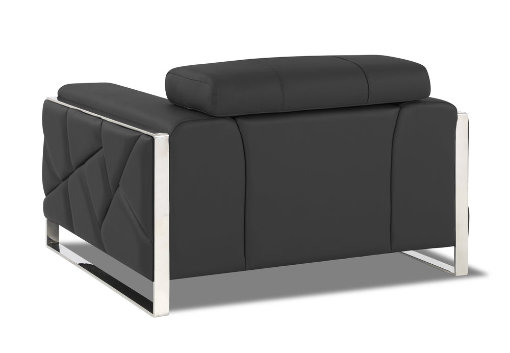 English Elm Global Top Grain Italian Leather Accent Chair - Stylish Dark Gray Comfort With Chrome Legs & Wood Frame B05777940