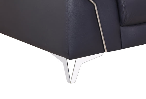 English Elm Global United Transitional Leather-Air Reclining Sofa with Stainless Steel Base, Lumbar Support, Plush Comfort Navy B05777927