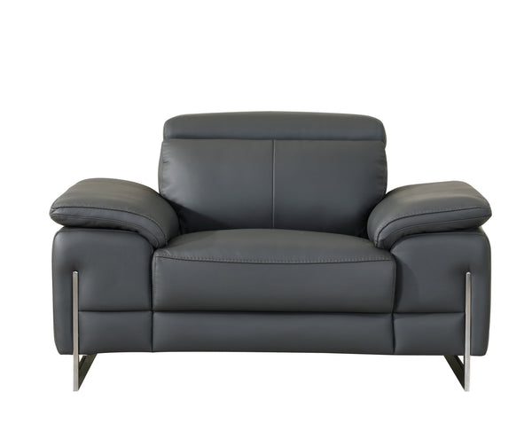English Elm Global Top Grain Italian Leather Chair Dark Gray – 3-Layer Foam, Chrome Legs, Solid Brazilian Wood Frame B05777898
