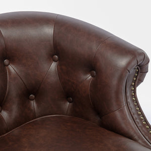 English Elm Ophelia Brown Button Tufted Accent Chair with Nailhead Trim, Barrel Back, Faux Leather Comfort B05077635