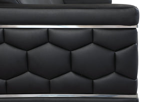 English Elm Top Grain Italian Leather Sofa with Chrome Legs for Modern Living Rooms Black B05777909