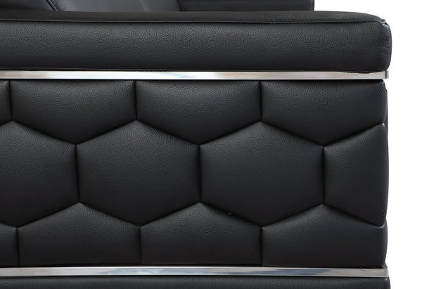 English Elm Top Grain Italian Leather Sofa with Chrome Legs for Modern Living Rooms Black B05777909