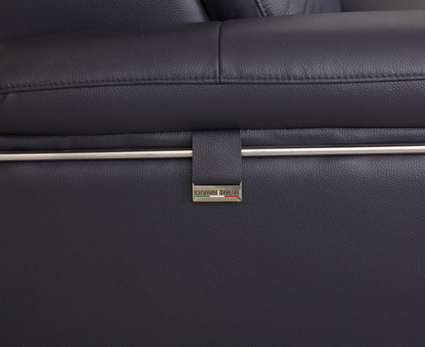 English Elm Global United Italian Leather Loveseat Kiln Dried Hardwood Frame Chrome Legs Navy B05777926