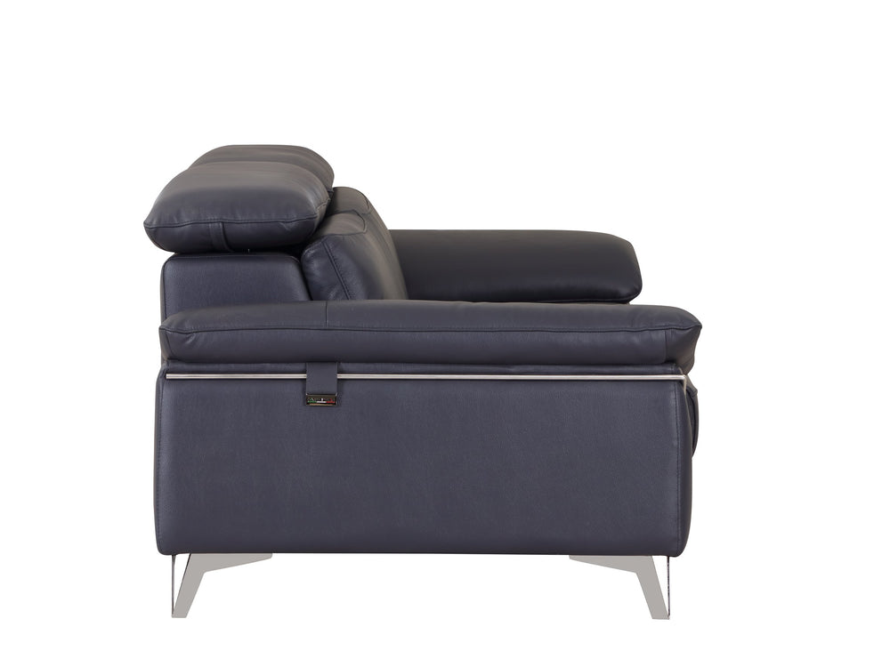 English Elm Global United Transitional Leather-Air Reclining Sofa with Stainless Steel Base, Lumbar Support, Plush Comfort Navy B05777927