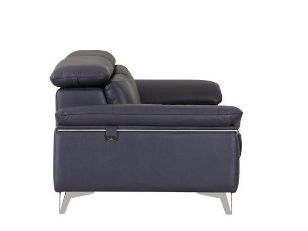 English Elm Global United Transitional Leather-Air Reclining Sofa with Stainless Steel Base, Lumbar Support, Plush Comfort Navy B05777927