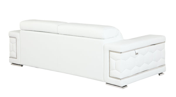 English Elm Top Grain Italian Leather Sofa with Chrome Legs for a Modern Living Room White B05777918