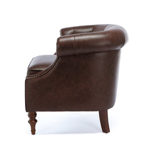 English Elm Ophelia Brown Button Tufted Accent Chair with Nailhead Trim, Barrel Back, Faux Leather Comfort B05077635