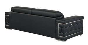 English Elm Top Grain Italian Leather Sofa with Chrome Legs for Modern Living Rooms Black B05777909