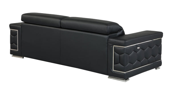 English Elm Top Grain Italian Leather Sofa with Chrome Legs for Modern Living Rooms Black B05777909