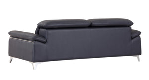 English Elm Global United Transitional Leather-Air Reclining Sofa with Stainless Steel Base, Lumbar Support, Plush Comfort Navy B05777927