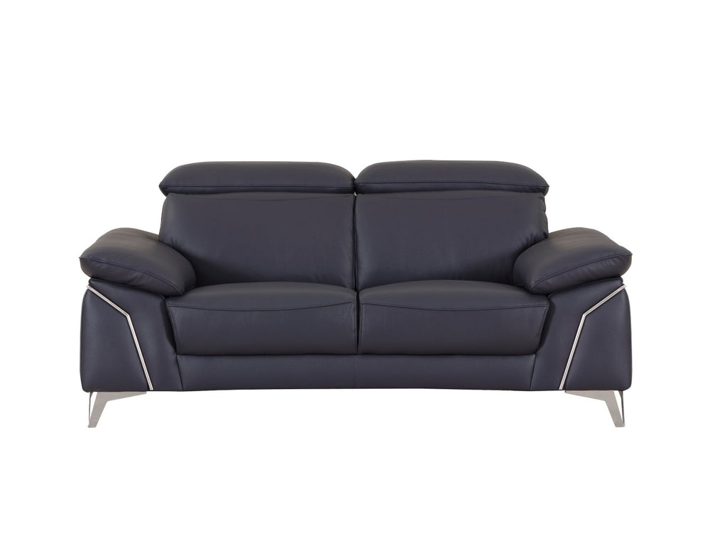 English Elm Global United Italian Leather Loveseat Kiln Dried Hardwood Frame Chrome Legs Navy B05777926