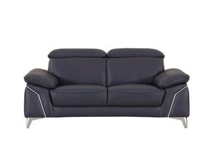 English Elm Global United Italian Leather Loveseat Kiln Dried Hardwood Frame Chrome Legs Navy B05777926
