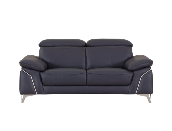 English Elm Global United Italian Leather Loveseat Kiln Dried Hardwood Frame Chrome Legs Navy B05777926