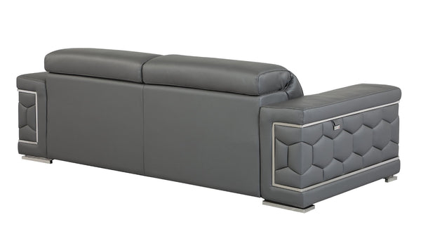 English Elm Top Grain Italian Leather Sofa with Chrome Legs for a Modern Living Room Dark Gray B05777915