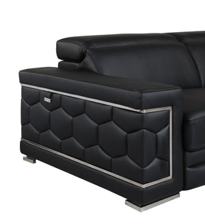 English Elm Top Grain Italian Leather Loveseat with High-Density Foam Comfort, Stainless Steel Legs, Solid Wood Frame Black B05777908