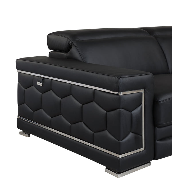 English Elm Top Grain Italian Leather Loveseat with High-Density Foam Comfort, Stainless Steel Legs, Solid Wood Frame Black B05777908