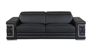English Elm Top Grain Italian Leather Sofa with Chrome Legs for Modern Living Rooms Black B05777909
