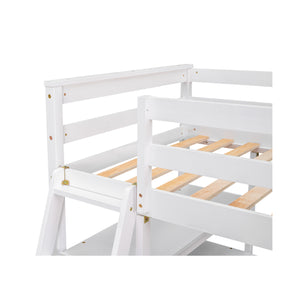 English Elm Twin Loft Bed with Built-In Desk, Shelves and Two Drawers — Pine Wood Sturdy Space-Saving Design White GX000423AAK