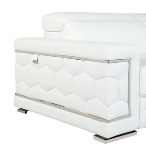 English Elm Top Grain Italian Leather Sofa with Chrome Legs for a Modern Living Room White B05777918