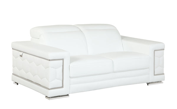 English Elm Top Grain Italian Leather Loveseat with High-Density Foam, Stainless Steel Legs & Solid Wood Frame, Plush Durable Seating for Modern Living Room White B05777917