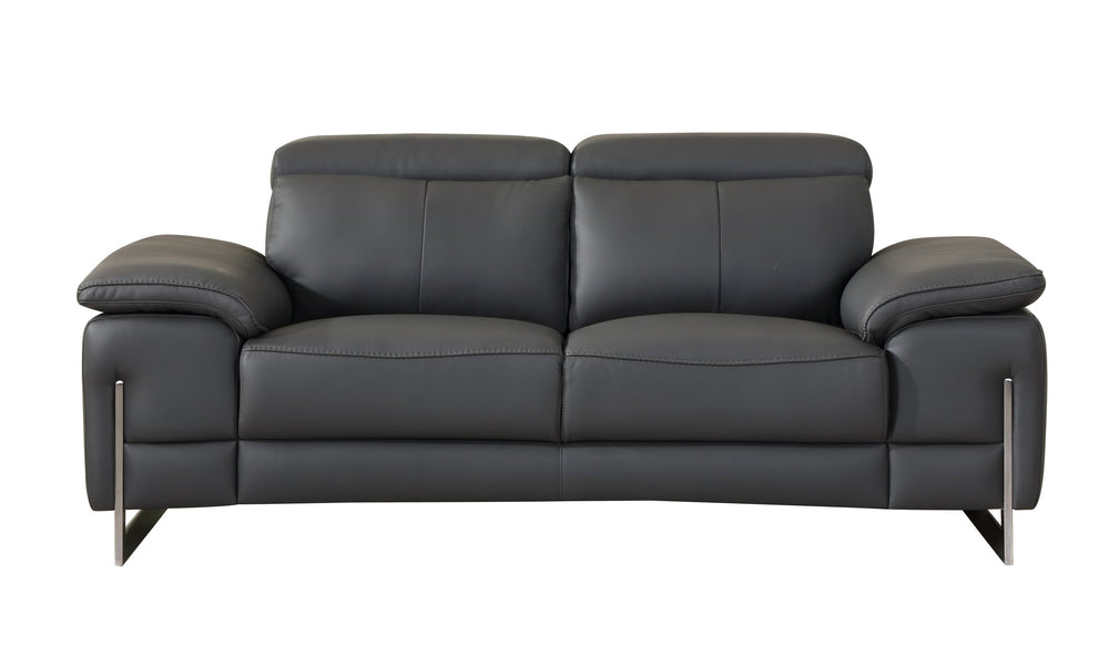 English Elm Global Top Grain Italian Leather Loveseat in Dark Gray with Stainless Chrome Legs & Solid Wood Frame B05777899