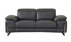 English Elm Global Top Grain Italian Leather Loveseat in Dark Gray with Stainless Chrome Legs & Solid Wood Frame B05777899
