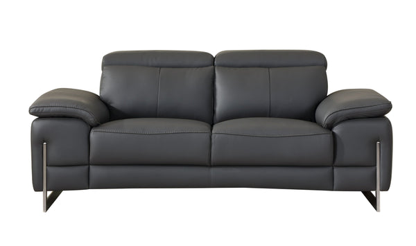 English Elm Global Top Grain Italian Leather Loveseat in Dark Gray with Stainless Chrome Legs & Solid Wood Frame B05777899