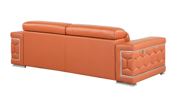 English Elm Top Grain Italian Leather Sofa with Chrome Legs for a Modern Living Room Camel B05777912
