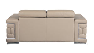 English Elm Top Grain Italian Leather Loveseat with High-Density Foam Comfort, Stainless Steel Legs, Solid Wood Frame Beige B05777905
