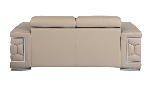 English Elm Top Grain Italian Leather Loveseat with High-Density Foam Comfort, Stainless Steel Legs, Solid Wood Frame Beige B05777905