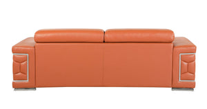 English Elm Top Grain Italian Leather Sofa with Chrome Legs for a Modern Living Room Camel B05777912