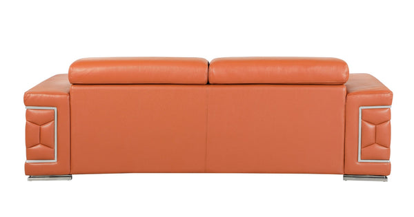 English Elm Top Grain Italian Leather Sofa with Chrome Legs for a Modern Living Room Camel B05777912