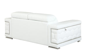 English Elm Top Grain Italian Leather Loveseat with High-Density Foam, Stainless Steel Legs & Solid Wood Frame, Plush Durable Seating for Modern Living Room White B05777917