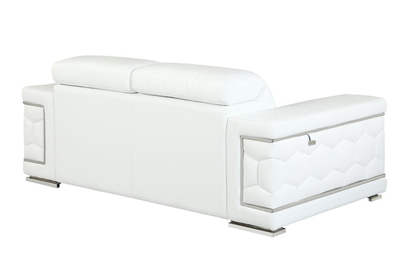 English Elm Top Grain Italian Leather Loveseat with High-Density Foam, Stainless Steel Legs & Solid Wood Frame, Plush Durable Seating for Modern Living Room White B05777917