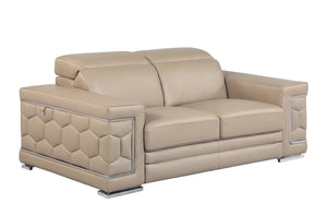 English Elm Top Grain Italian Leather Loveseat with High-Density Foam Comfort, Stainless Steel Legs, Solid Wood Frame Beige B05777905